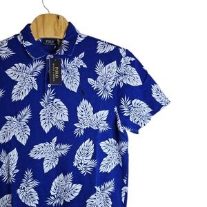 Polo Ralph Lauren Mens Royal Blue Tropical Leaf Print Short Sleeve XXL Beachcore